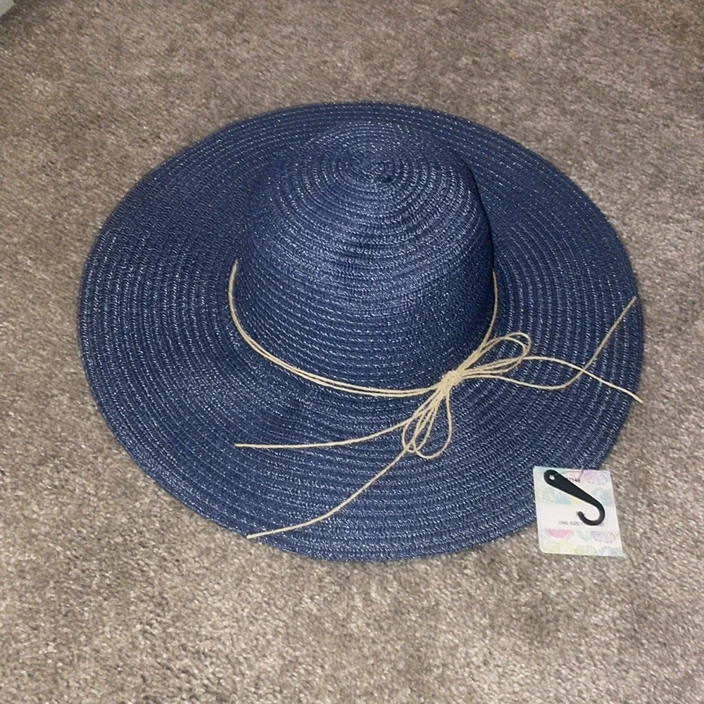 New Blue hat in straw style large floppy sun protection